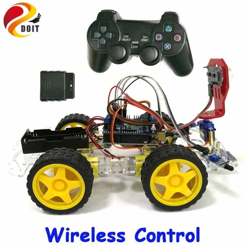 

Wireless Control Tracking Obstacle Avoidance 4WD Arduino Robot Car Chassis Kit with UNO R3 Board+Motor Drive Shield Board