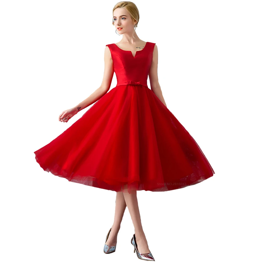 Новое Элегантное Атласное Платье трапеция с бантом красное короткое вечернее