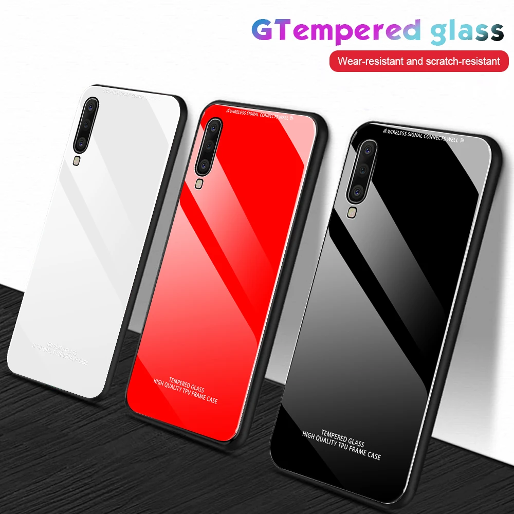 Закаленное Стекло чехол для samsung Galaxy A10 A20 A30 A40 A50 A70 S8 S9 S10 плюс S10e A20e Мягкий Силиконовый ТПУ Жесткий чехол-накладка с рисунком чехол Крышка