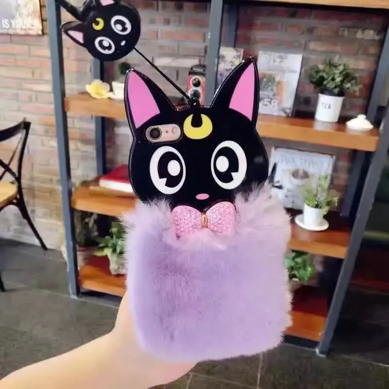 Элитная Недвижимость Кролик Меховой Теплая Зима Bling Мягкий Чехол Для Телефона