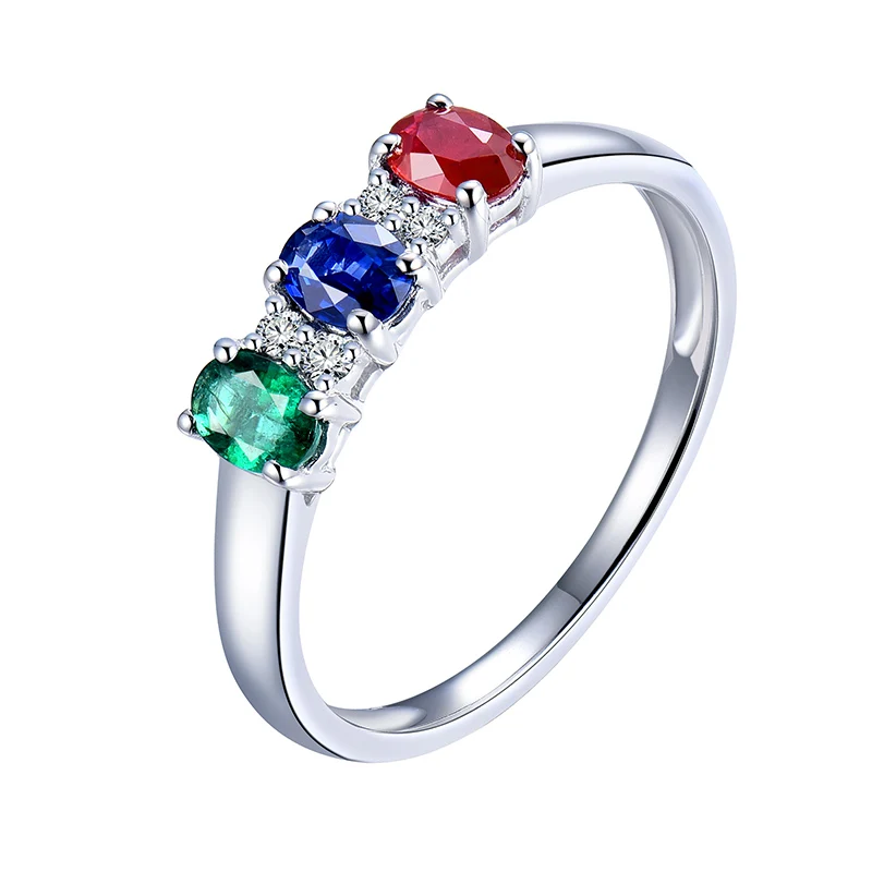 Gemstones Rings Женские кольца, классические, одноцветные, 14 к, белое золото, натуральные драгоценные камни, сапфир, рубин, изумруд, бриллианты, кольцо для женщин, ювелирные изделия - Цвет камня: Gemstones Rings