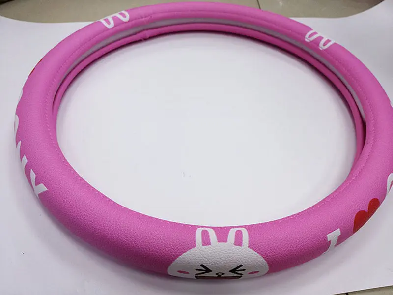pink rabbit Чехол с милым мультяшным котенком для автомобильного руля, чехлы для женщин, автомобильные аксессуары для украшения интерьера, 38 см/15 дюймов, чехол для колеса - Название цвета: pink rabbit