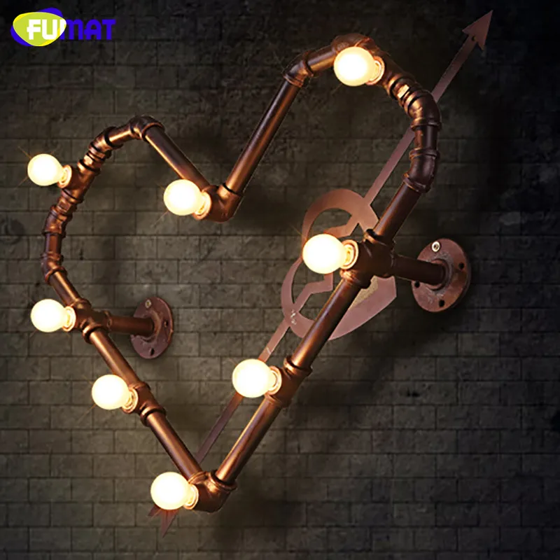 FUMAT Loft American Country Retro Wall Lamps Stairs Aisle Lights for Home Industrial Restaurant Bar Iron Heart Shape Sconce | Лампы и