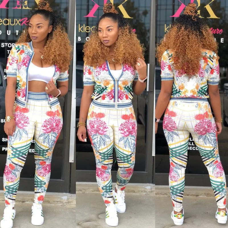 U-SWEAR Summer Tracksuit Women Two Piece Set Floral Short Sleeve Top Long Pant Sweatshirt Female Clothes Sportswear | Женская одежда