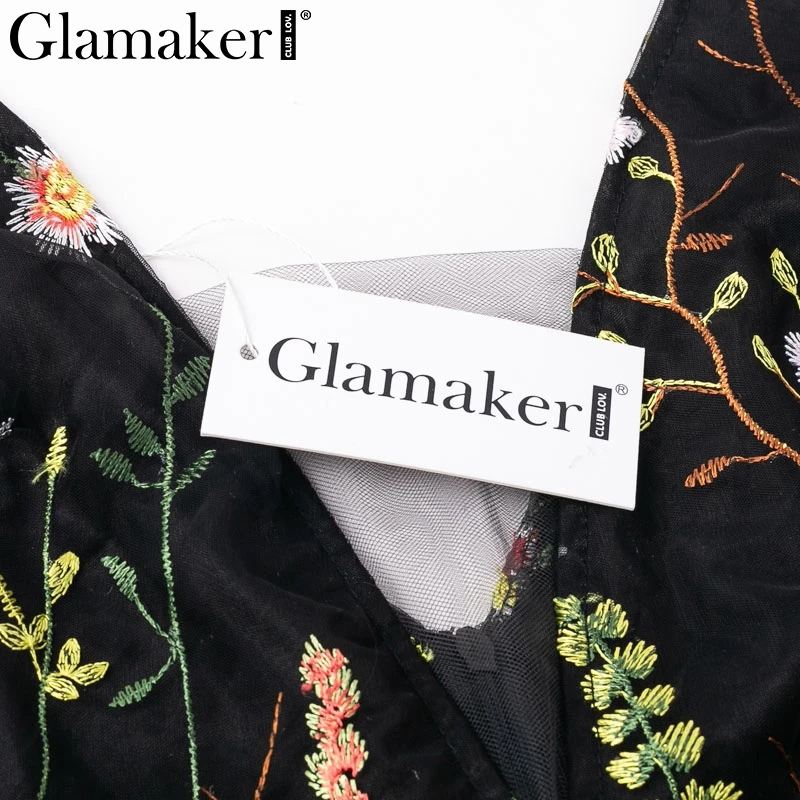 Glamaker, сексуальное Сетчатое винтажное платье макси с цветочной вышивкой, женское осеннее пляжное платье с открытой спиной, женское Элегантное Длинное Платье