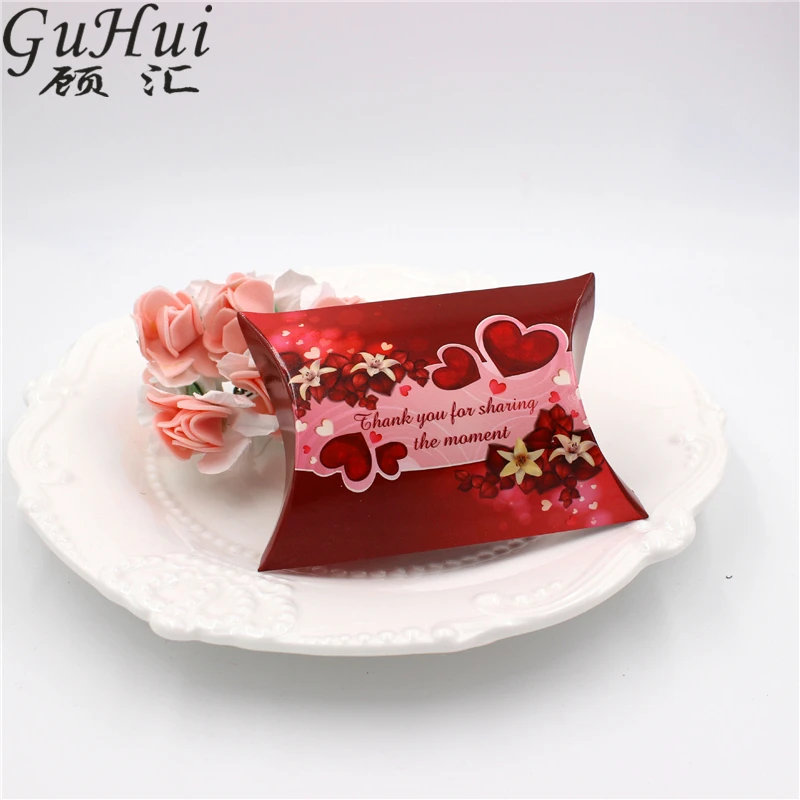 50Pcs Cute Small Pillow heart Shape Candy Box Wedding Favor Party Guest Gift Decoration Valentine Red Hearts Fower | Дом и сад