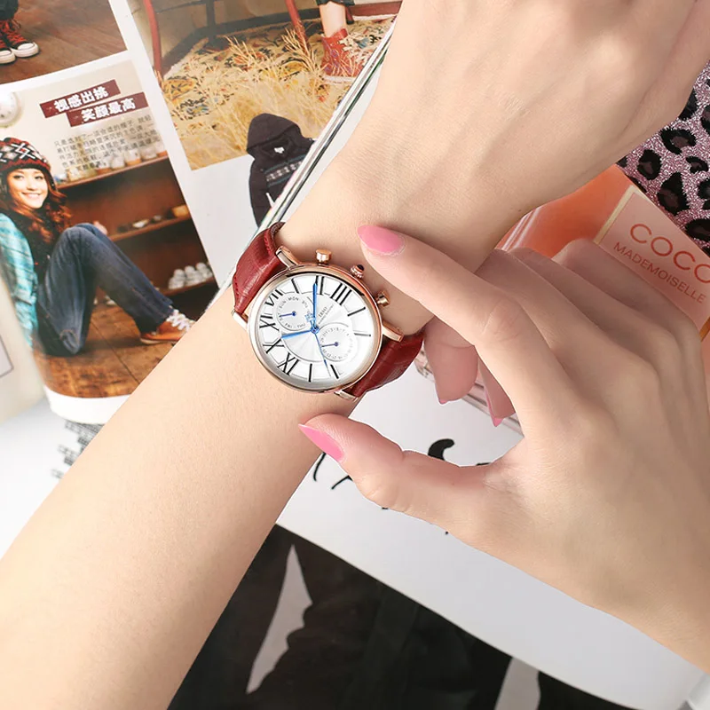 IBSO многофункциональные женские часы 2019 Топ бренд кварцевые из натуральной кожи с