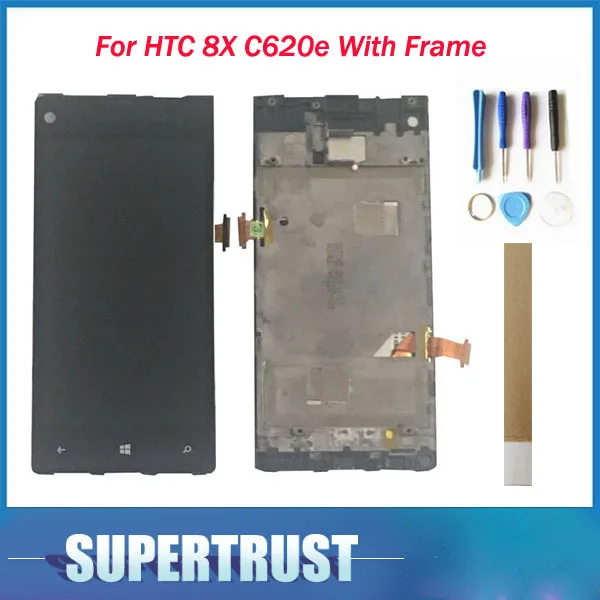 1PC/Lot High quality For HTC 8X C620e With Frame LCD Display + Touch Screen Panel Digitizer Assembly Black Color | Мобильные