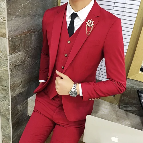 red jacket Мужской пиджак для молодых мужчин, размер S-3XL, Модный деловой мужской блейзер, куртки с длинным рукавом, чистый цвет, мужской пиджак - Цвет: red jacket