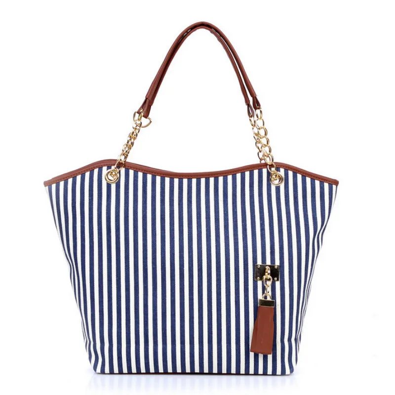 Полосатый Повседневное Сумка тоут Для женщин Холст сумки из натуральной кожи на
