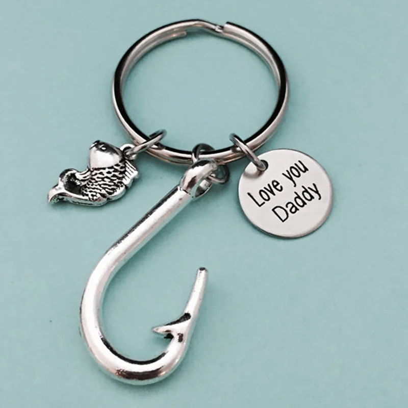 Семейный брелок серебряного цвета с надписью «Love Heart Dad», «Fish Hook Me», брелок для отца, брелок для рыбалки, подвески для папы, ювелирные изделия, подарки