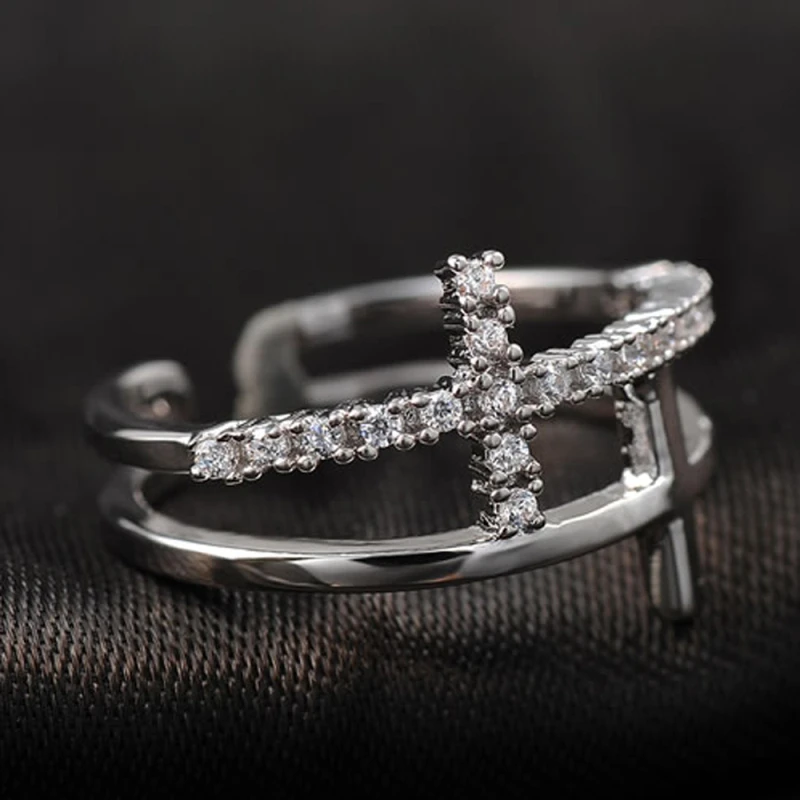 

Garilina White Cubic Zirconia Best Selling Jewelry Wholesale Silver Color Double Cross Opening Ring For Women AR2291
