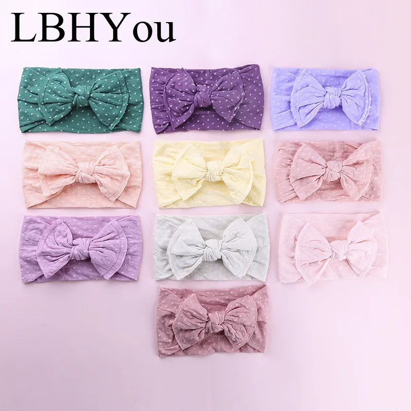 

10pcs Big Bows Wide Nylon Headbands,Fashion Polka Dot Print Stretchy Knot Bow Nylon Head Bands,Newborn Baby Turban Head Wraps