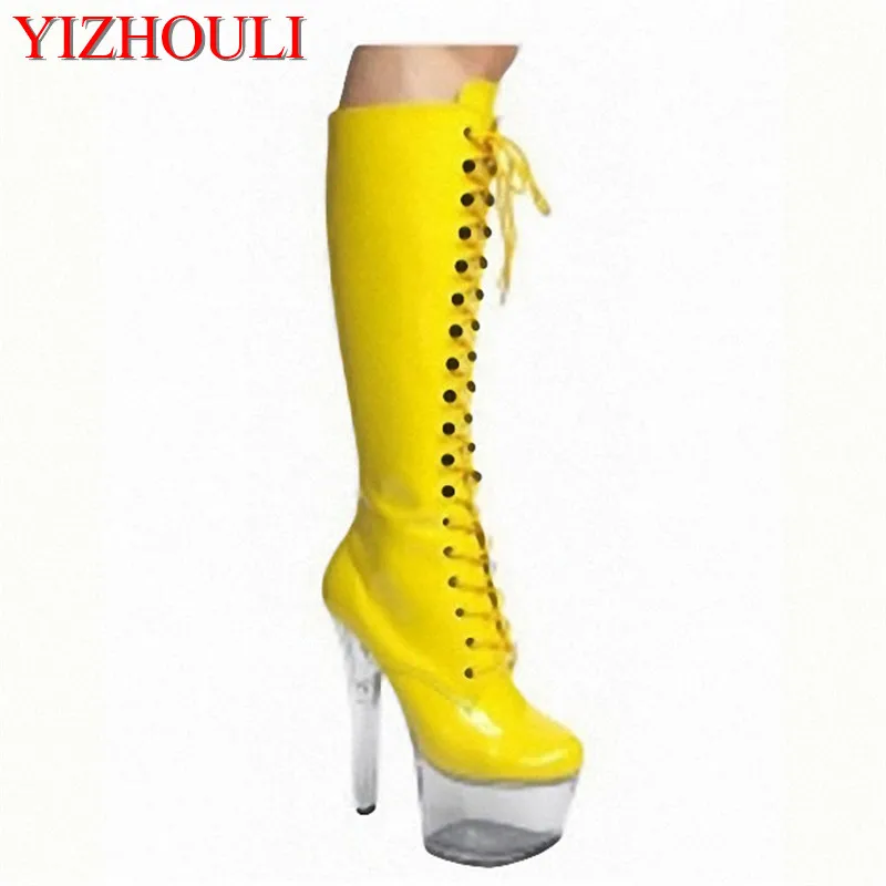 

15 cm high boots with candy crystal soles, sexy women's club stage show high boots