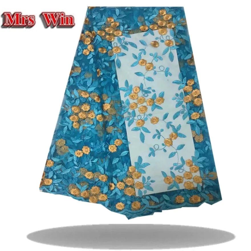 The latest French yellow Nigerian pink lace fabric in 2018 African embroidery patterns 2017 with 3D flower |
