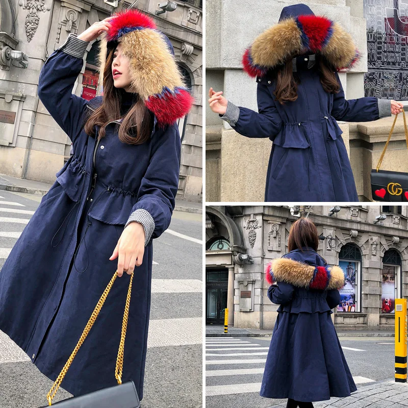 Colorful large raccoon dog fur collar thick winter down coats women slim waist white duck jackets 2018 autumn MOVAU0167 | Женская одежда