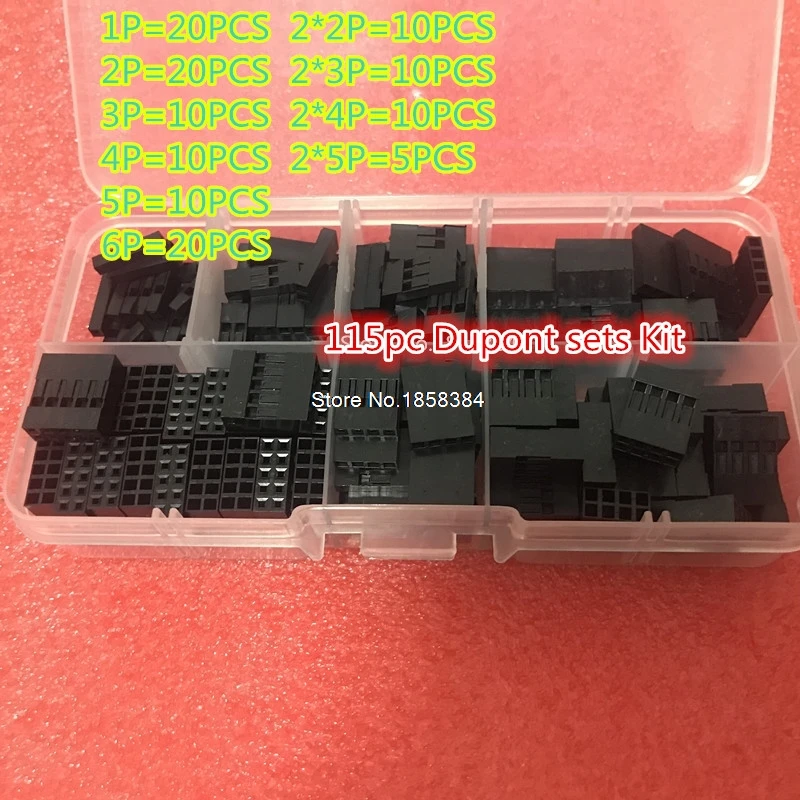 115 шт набор Dupont с коробкой 1 P/2 P/3 P/4 P/5 P/6 P/2*2/2*3/2*4/2 * 5Pin корпус пластиковый терминал