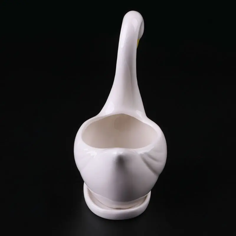 Керамический цветочный горшок с изображением белого лебедя для суккулентов