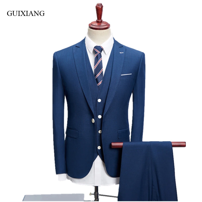 

New arrival style men high-end boutique suits business casual single buttton slim blazers men's solid three-pieces suit S-4XL