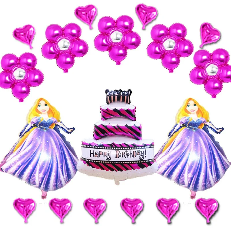 18pc pink set P03 18 шт воздушный шар из фольги Принцесса Золушка шары торт звезда цветок на день рождения Шары Набор для принцессы партия баллоны поставки - Цвет: 18pc pink set P03