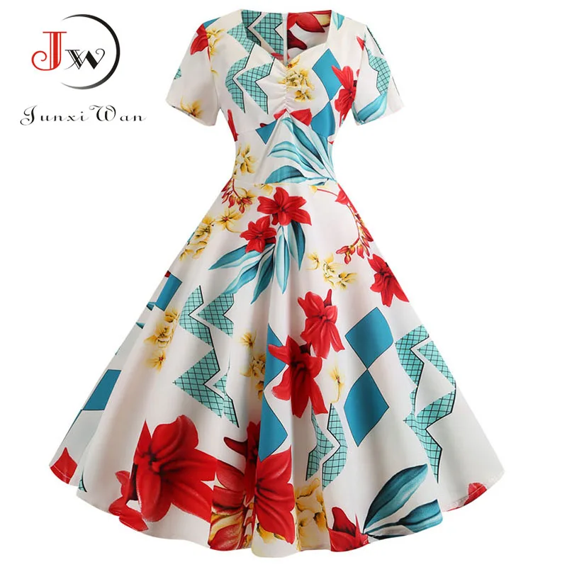 Женское летнее свободное винтажное платье с коротким рукавом элегантные