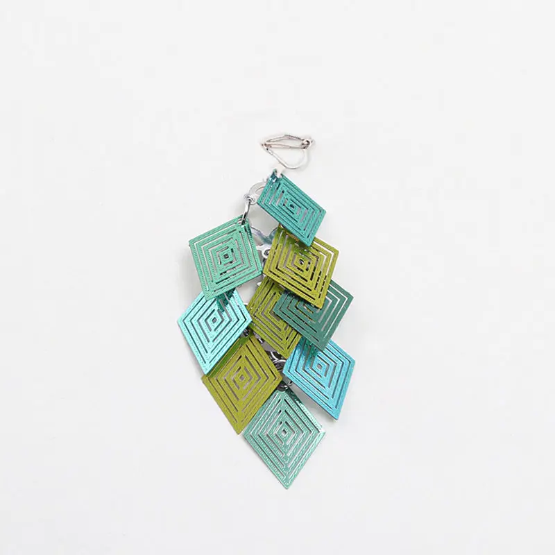 E JIOFREE Long Multi-layer rhombus Leaves Clip on Earrings Without Piercing for Women Party Weddng Luxury Ear Clip - Окраска металла: E