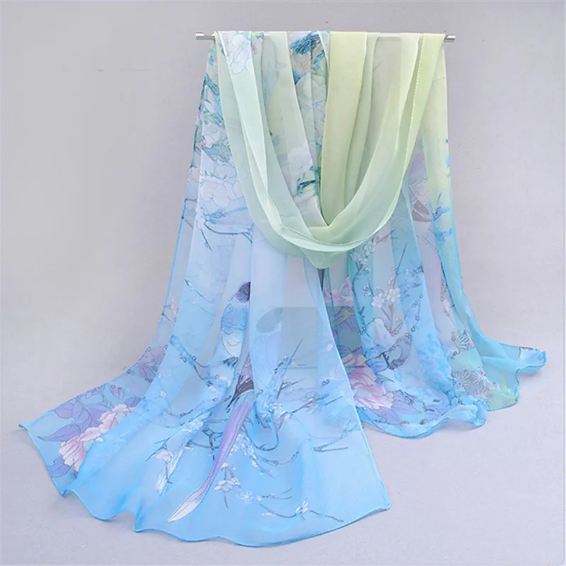

2021 Spring Fashion Chiffon Scarf 160*50cm Birds Flowers Print Scarves Shawl For Women Ladies Pashmina 24 Colors Shawls And Wrap