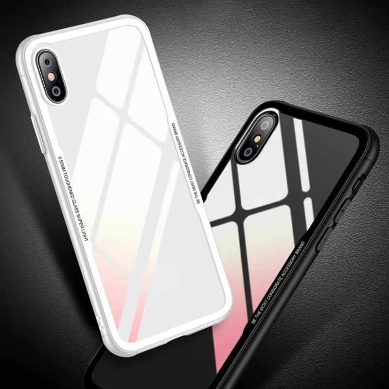 Чехол для телефона из закаленного стекла с мягким краем iphone 7 7Plus 8 8Plus X зеркальный