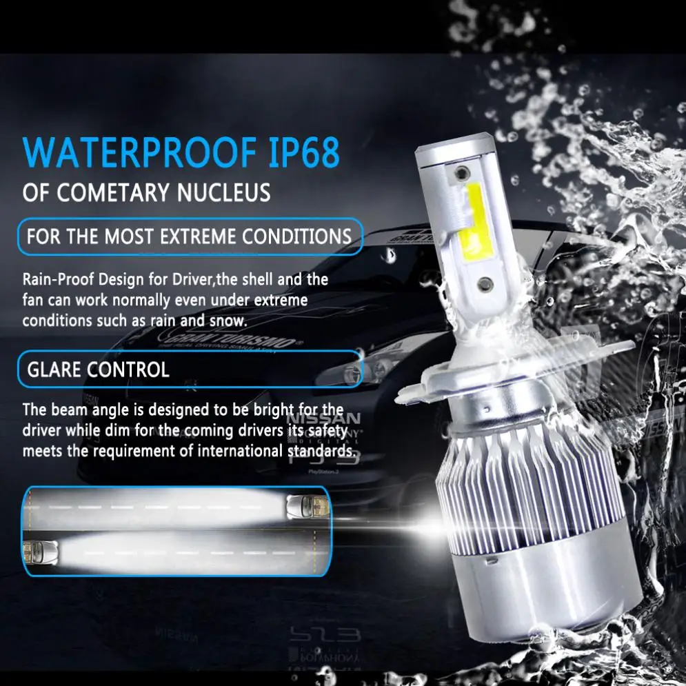 1 пара H4 / HB2 9003 C6 10800LM 6000K 120W COB светодиодный светильник для головы автомобиля набор