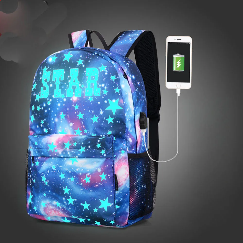Рюкзак Galaxy школьная сумка Светящийся рюкзак коллекция холщовых рюкзаков с Usb