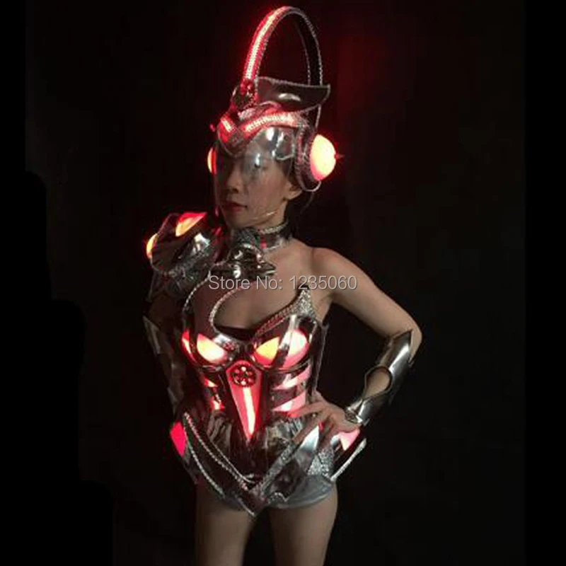 WYY Led lighting party clothes bar models ballroom dance led costumes luminous RGB dresses with helmet bra dj stage show wears | Дом и сад