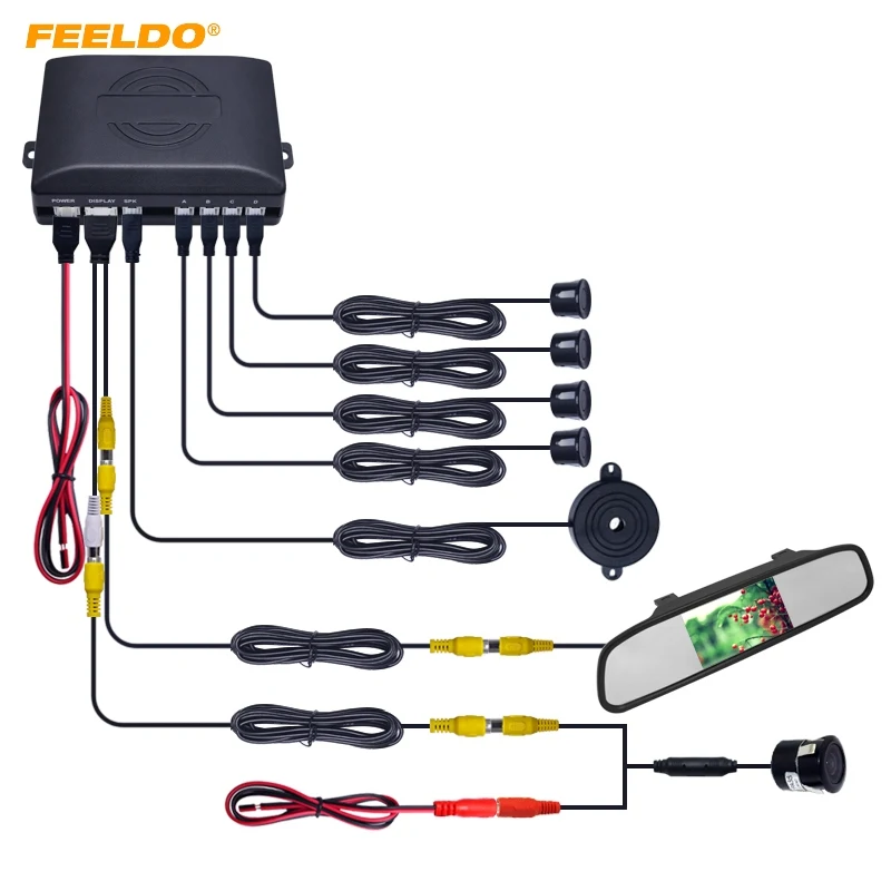 

FEELDO 1Set Car 4.3" Rearview Mirror Monitor 4-sensor Radar 18.5mm CCD Camera Reversing Rearview Parking System #FD-1976