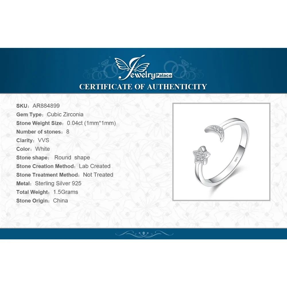 JewelryPalace Луна Звезды кольца 925 пробы Серебряные для Для женщин Открытые
