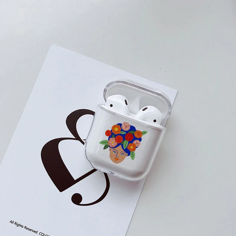 Жесткий Чехол для AirPods чехол милый Bluetooth наушники чехол для Airpods мультфильм искусство цветок прозрачный защитный чехол