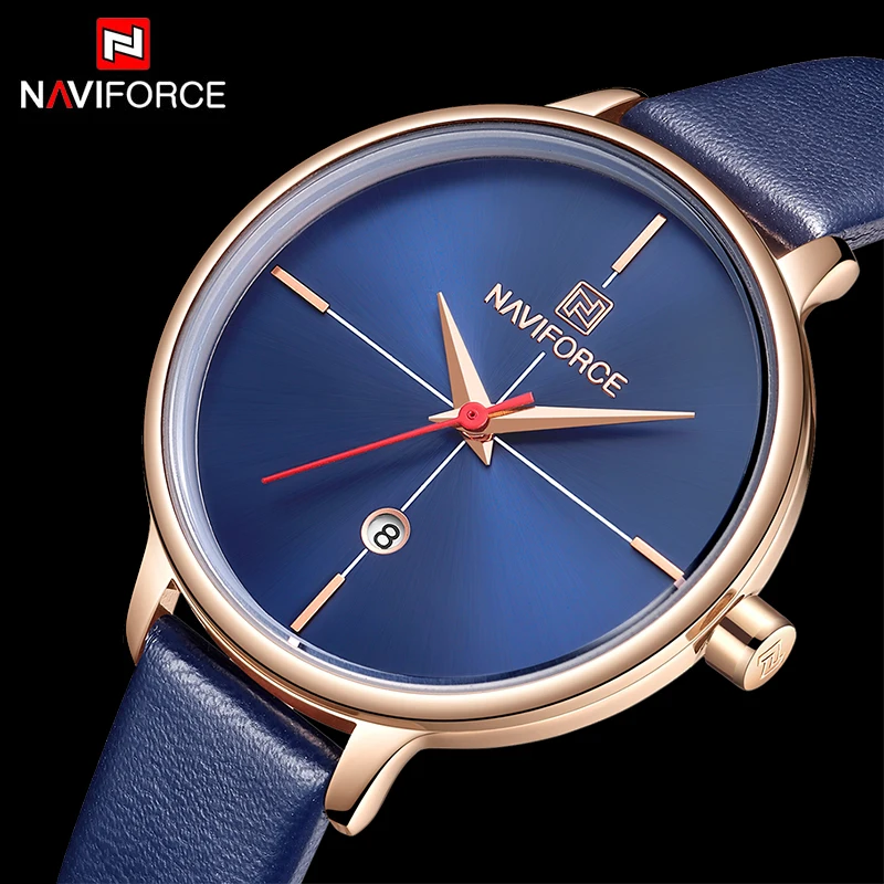 Женские кварцевые часы Naviforce повседневные с ремешком из натуральной кожи новинка