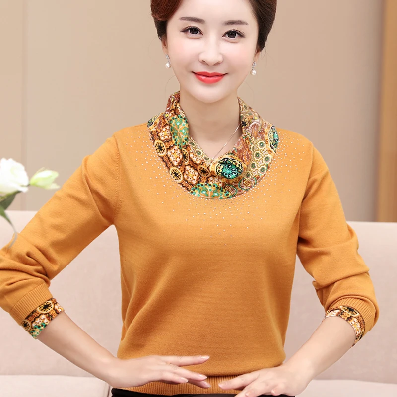 2017 Fall Middle-Aged Women Cashmere Sweater Jumper Fashion Turtleneck Long-Sleeved O-Neck Pullover X593 | Женская одежда
