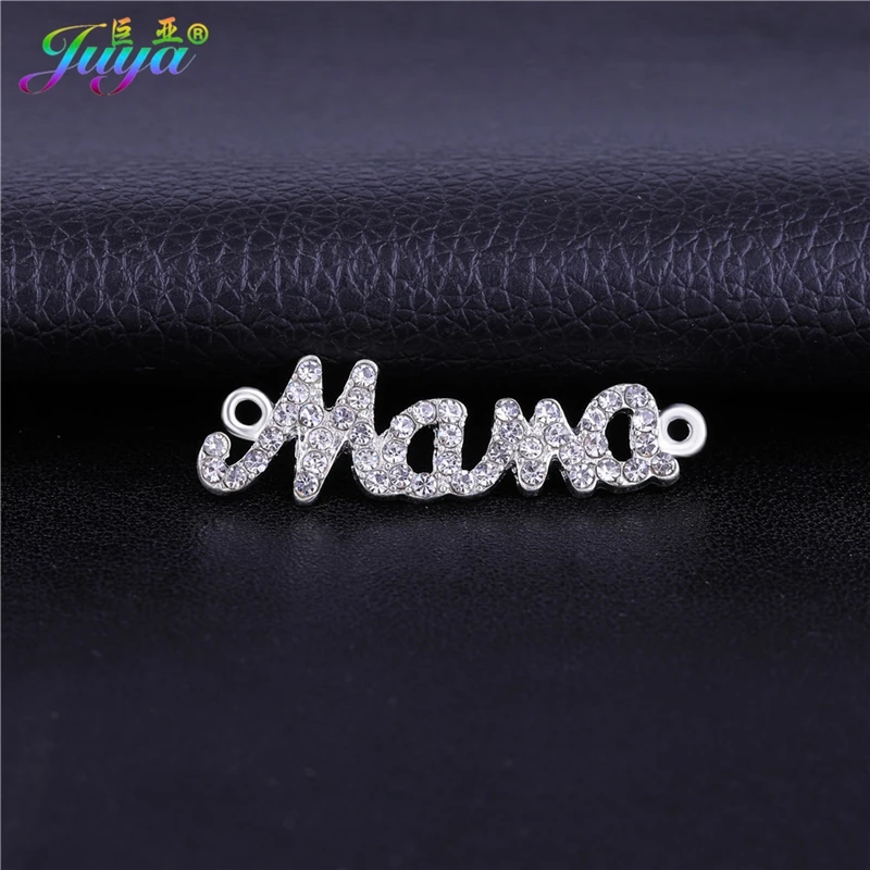 Needlework Jewelry Components Cz Rhinestones Silver Mama Charm Connector Accessories For Women Kids Handmade Bracelet DIY Making