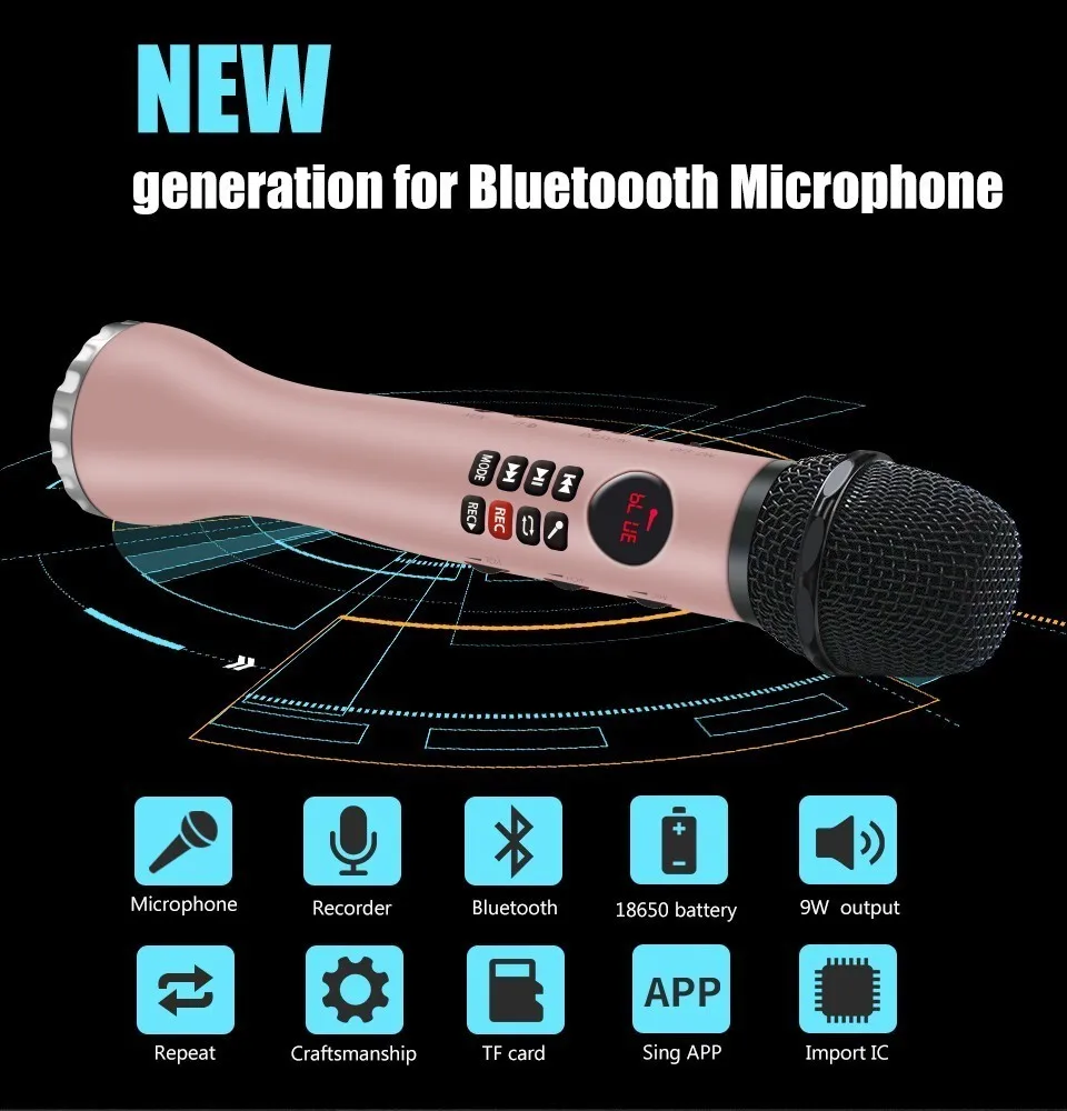 Bluetooth конденсаторный микрофон динамик для караоке беспроводной 9 Вт TF карта