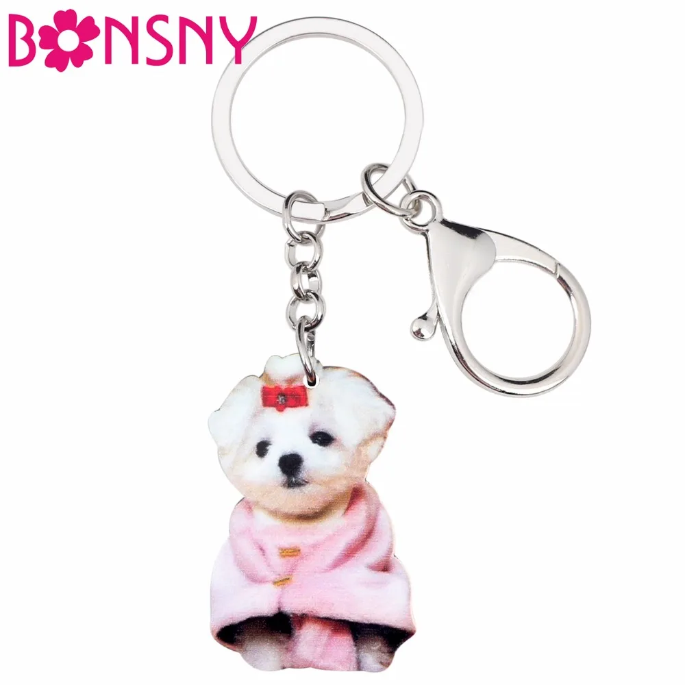 

Bonsny Acrylic Sweet Western Highland Terrie Dog Key Chains Keychains Ring Cute Animal Jewelry For Women Girls Bag Car Charms