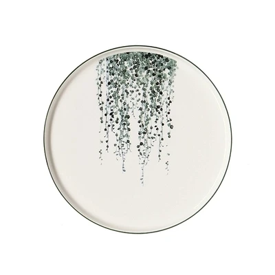 

Nordic-style Round Tray Green Plant Ceramic Hand-painted Fresh Western Food Plate Decorative Breakfast Tray