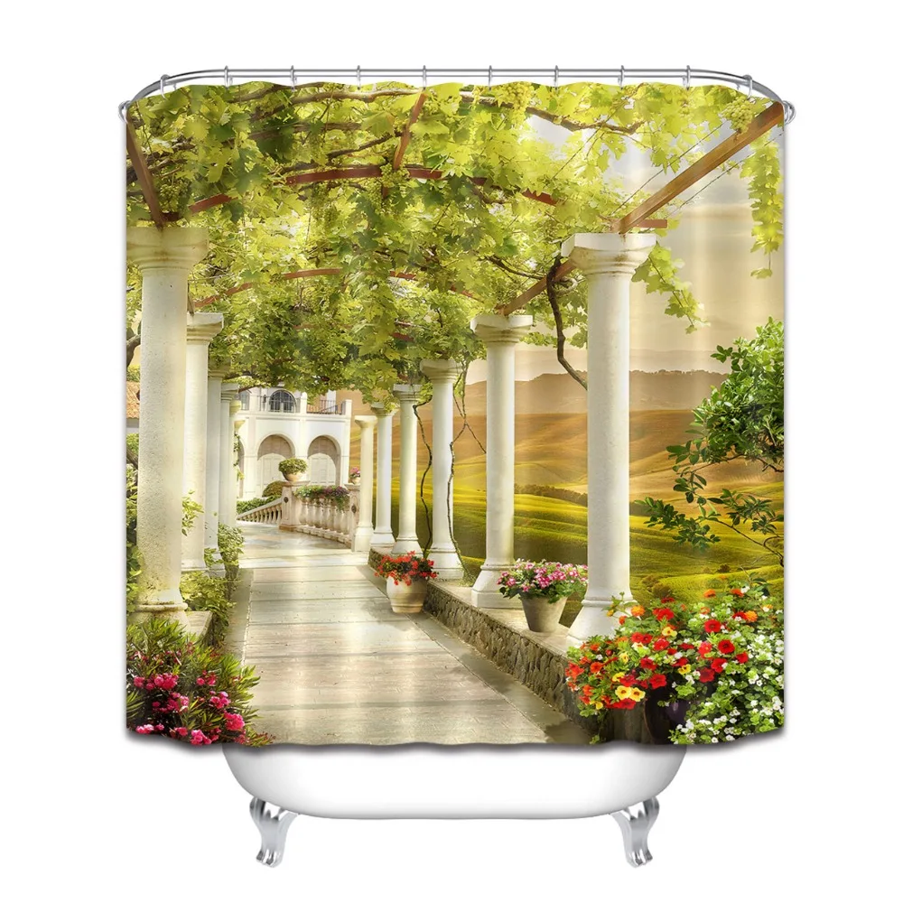 LB каменная вилла с колоннами пейзаж горы поданные цифровые Живописные Занавески