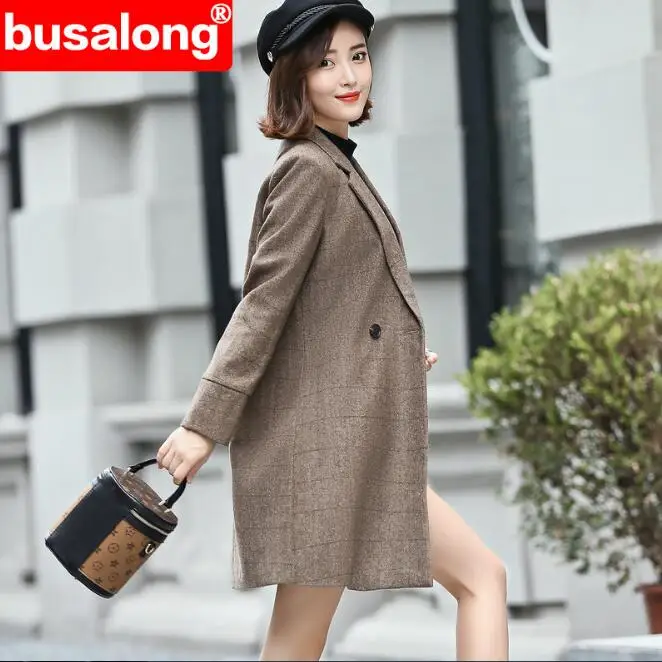 Женский классический двубортный плащ в полоску деловая верхняя одежда 3 цвета