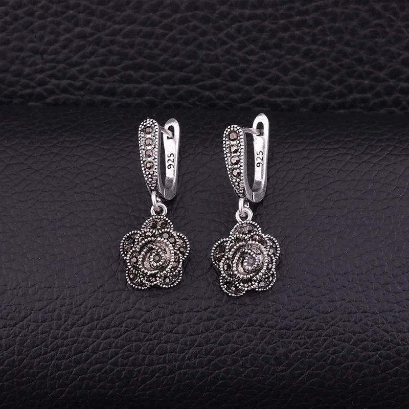 Серьги подвески женские в вечерние цветка розы серебристого цвета|earrings for|drop