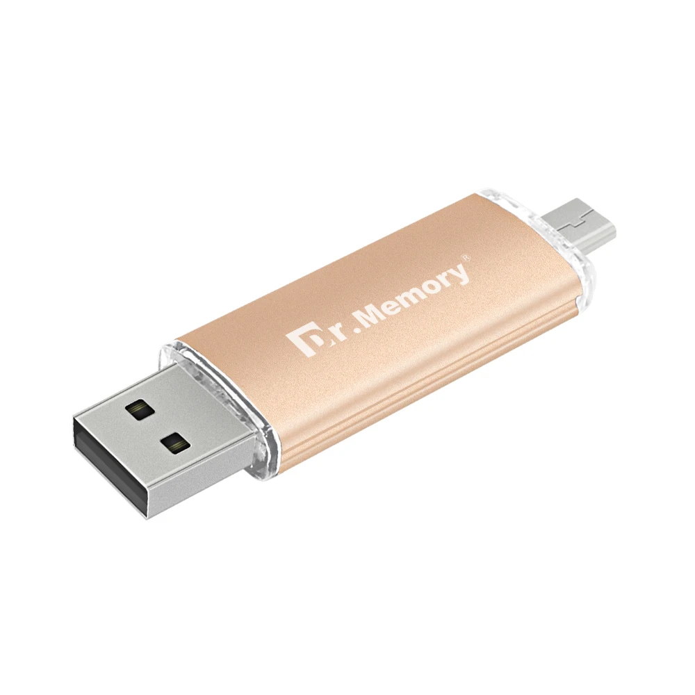 Флеш накопитель Dr.memory цвета шампанского металлический OTG USB флеш объемом 32 ГБ 64 128