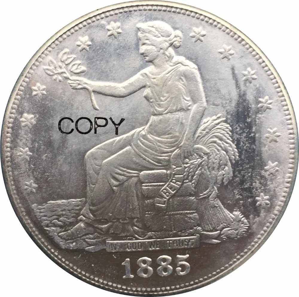 

США 1885 Liberty Seated Trade Dollar Латунь Посеребренная копия монеты