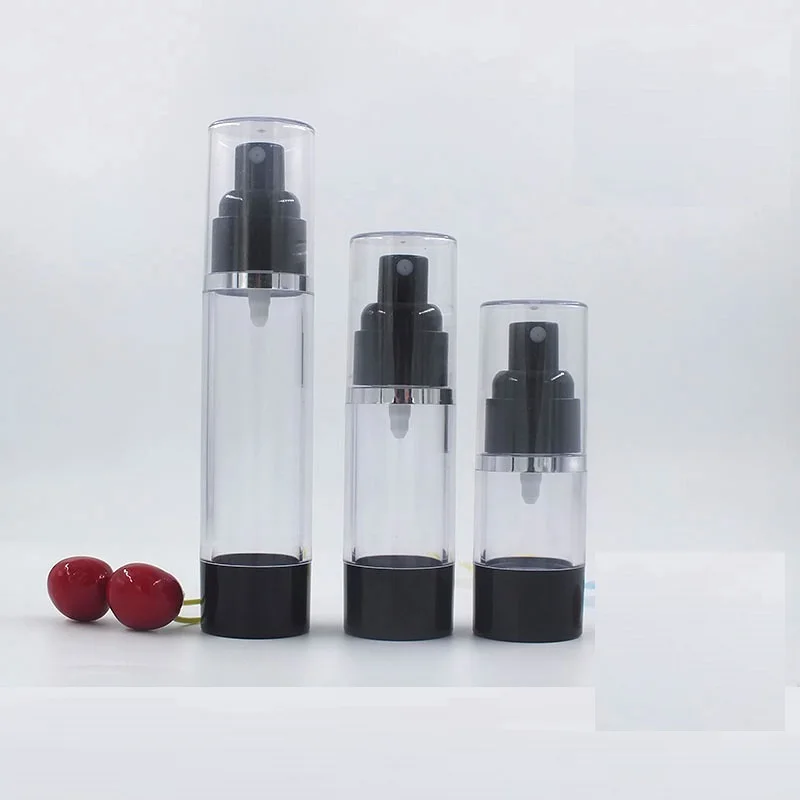 

Empty 15ML 30ML 50ML Spray Pump Airless Bottle Plastic Transparent Makeup Packaging Portable Airless Pump Bottle with Clear Lid