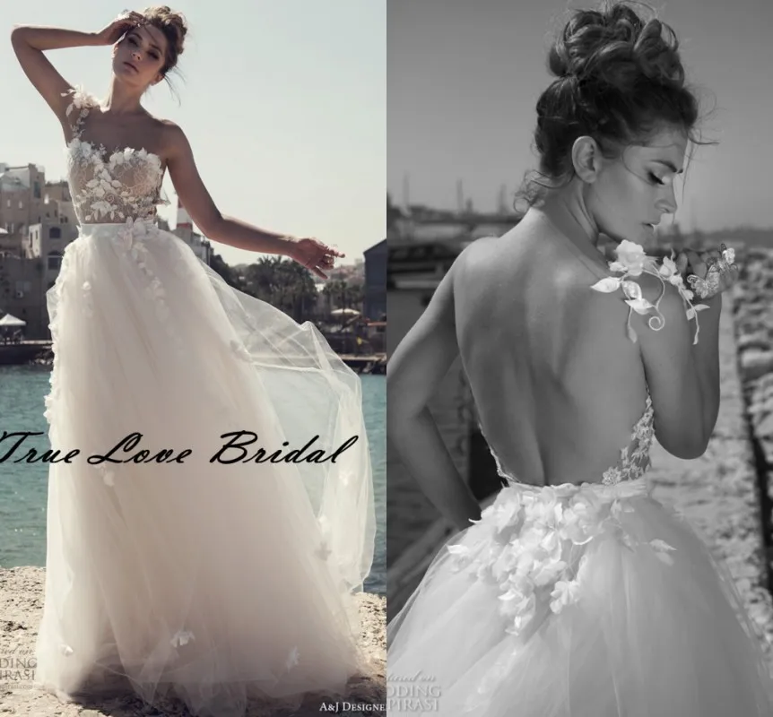 Изящные Sheer Вернуться Одно Плечо Длина Пола Спинки Свадебные Платья давно 2017 Нет