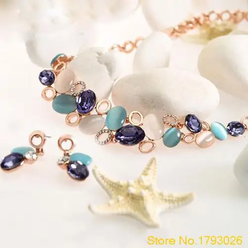 Женская Мода Элегантный Многоцветный Кристалл Опал Ожерелье Уха Шпильки Модные