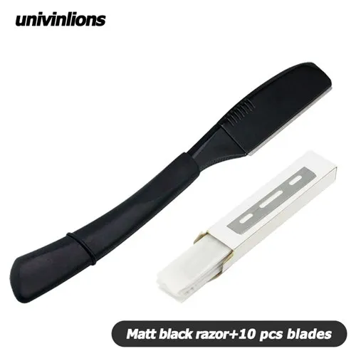 Matt black-10 blades " univinlions, ручная бритва, профессиональная, с прямым краем, из нержавеющей стали, острая, Парикмахерская бритва, для бороды, лица, подмышек, тела, нож для бритья - Цвет: Matt black-10 blades