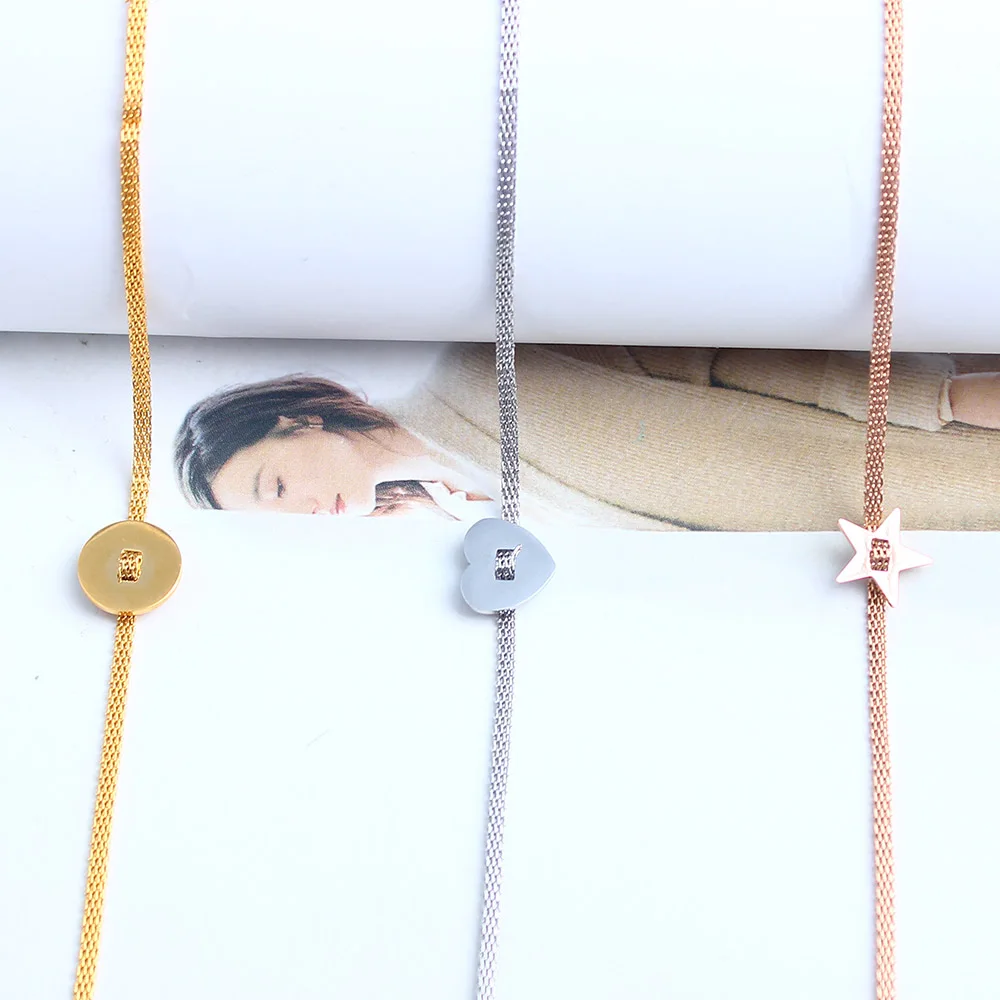 Женские браслеты из нержавеющей стали PUN braclet с круглым сердцем и